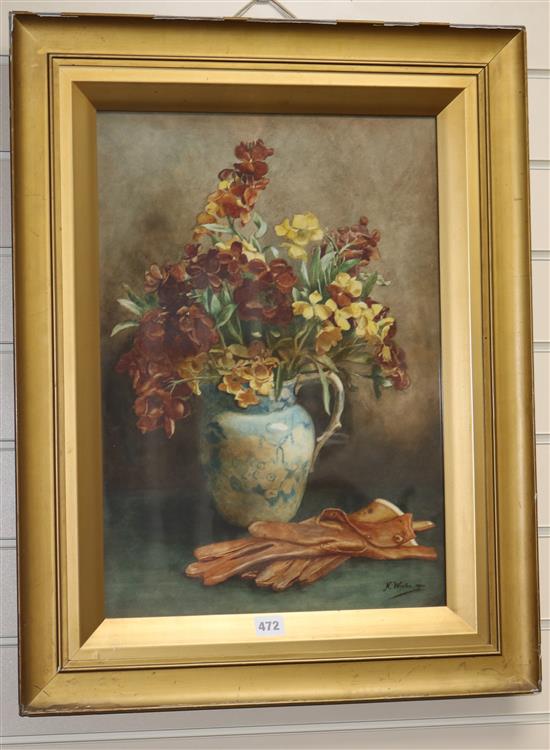 Eleanor Winter (early 20th century), watercolour, Wallflowers, 52cm x 36cm